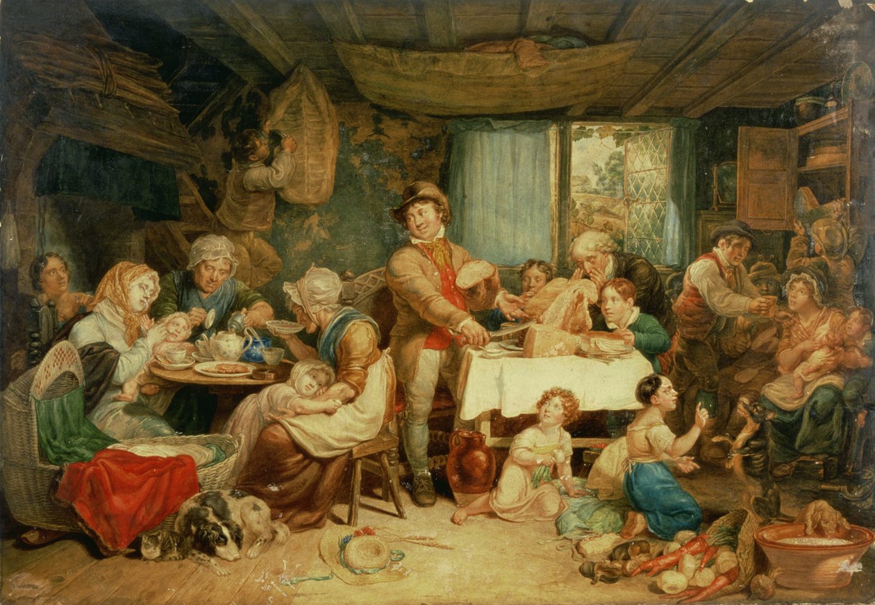 Living off the Fat of the Land, A Country Feast (wc med gummi arabicum på panel) av Thomas Unwins