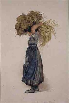 A Buckinghamshire Gleaner (akvarell) av Thomas Uwins
