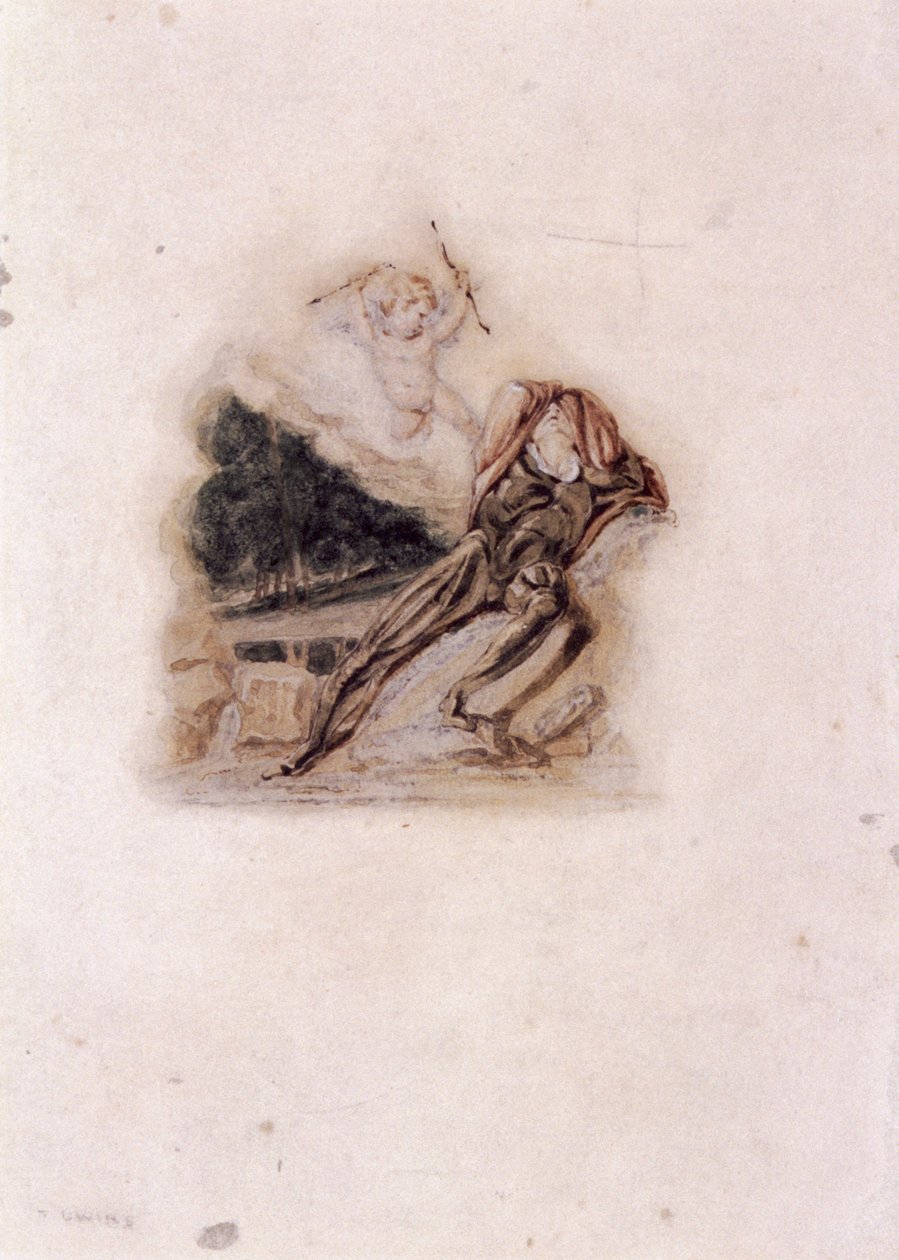 'Amor og kjæreste som beklager døden til en elsket', c1802-c1857. av Thomas Uwins