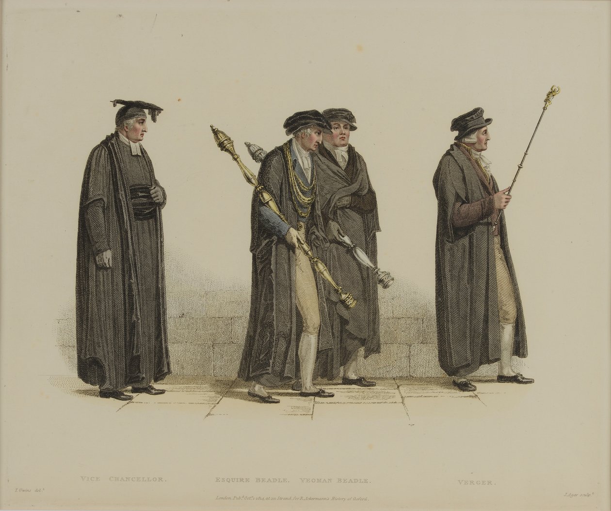 Visekansler, Esquire Beadle, Yeoman Beadle, Verger, gravert av J. Agar, publisert i R. Ackermanns 