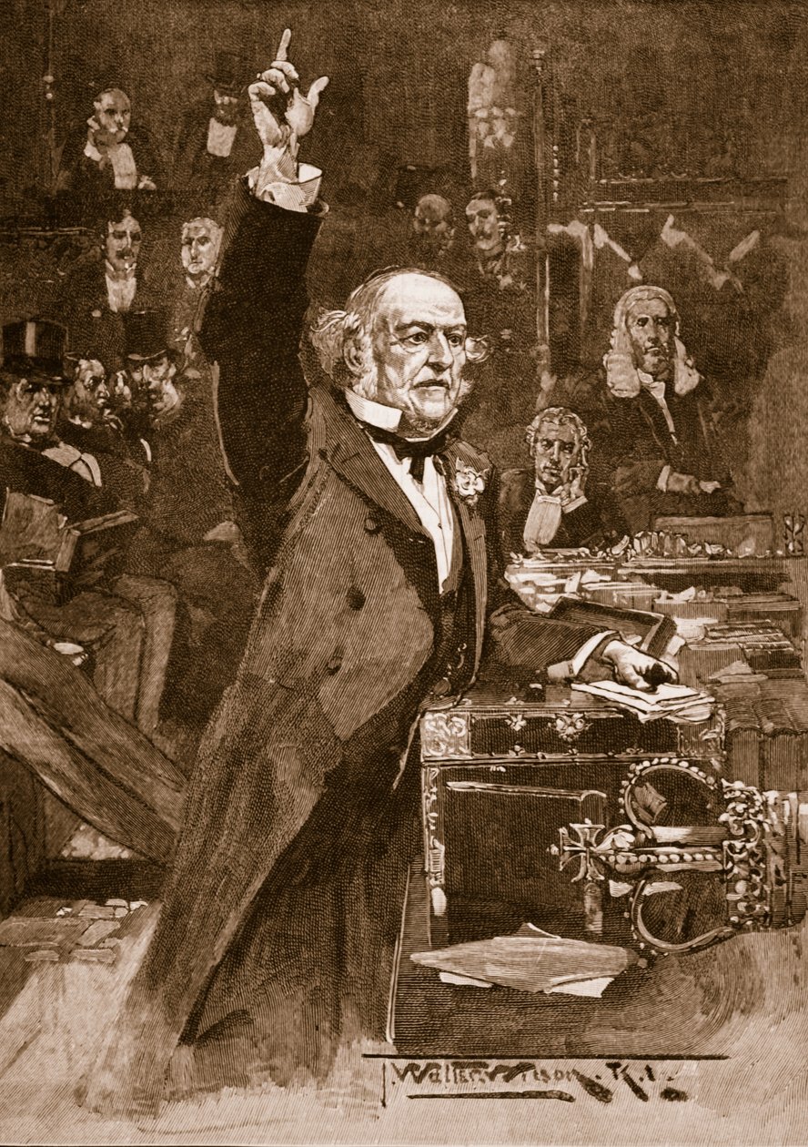Introduksjon av lovforslaget om hjemmestyre: Mr. Gladstone leverer sin uttalelse, 1886, illustrasjon fra 