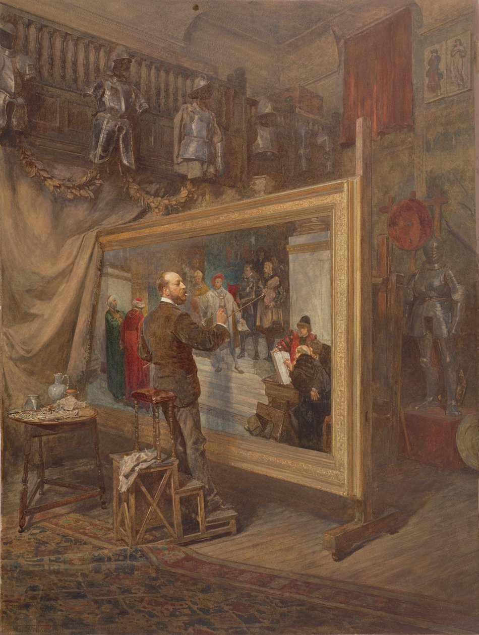 Historiemaleren, et selvportrett (akvarell på papir) av Thomas Walter Wilson