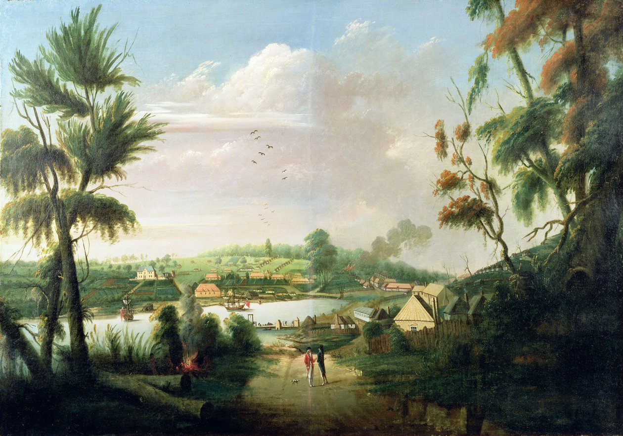 En direkte nordoversikt over Sydney Cove, 1794 av Thomas Watling