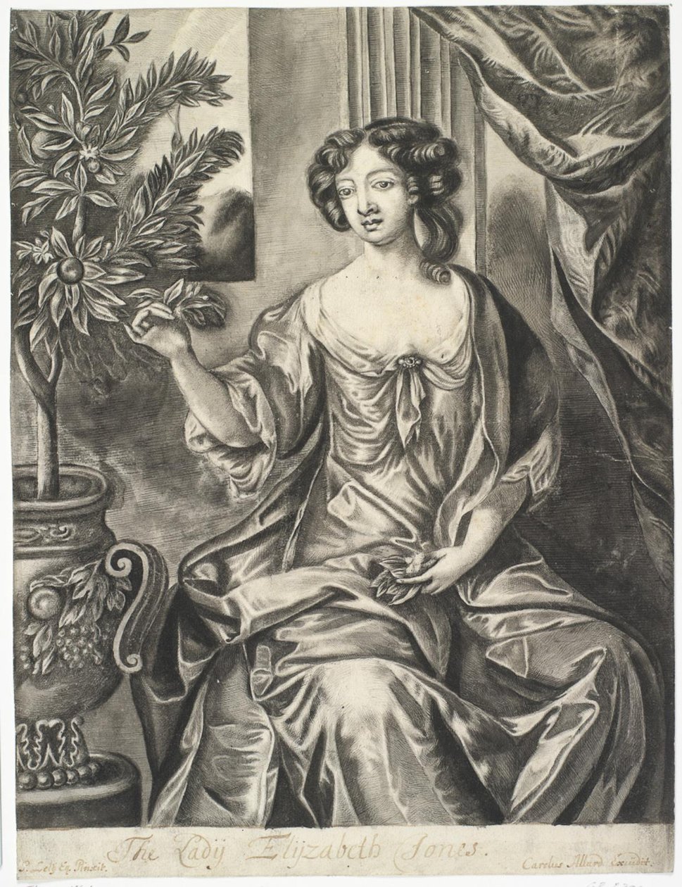 Dame med krukke med blomster; Lady Elisabeth Jones etter Sir Peter Lely av Thomas Watson