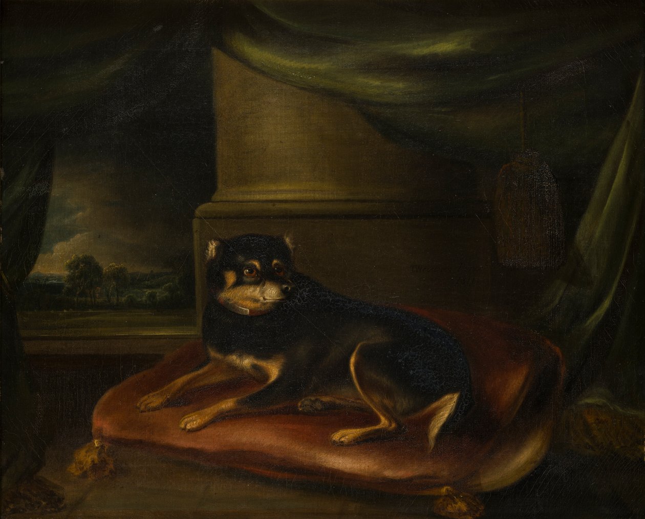 En favorittterrier på en rød pute, ca. 1794-1843 (olje på lerret) av Thomas Weaver