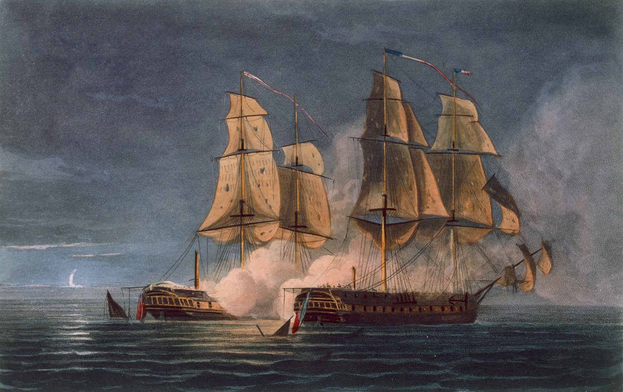 Capture of the Thetis av HMS Amethyst, 10. november 1808, gravert av T. Sutherland for 'The Naval Chronology of Great Britain' av J. Ralfe, utgitt 1820 av Thomas Whitcombe