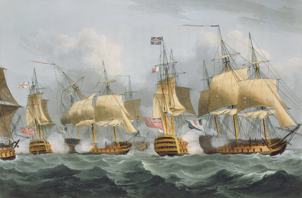 Lord Howe i Queen Charlotte, Breaking the Enemy Line, 29. mai 1794, gravert av Thomas Sutherland for J. Jenkins 