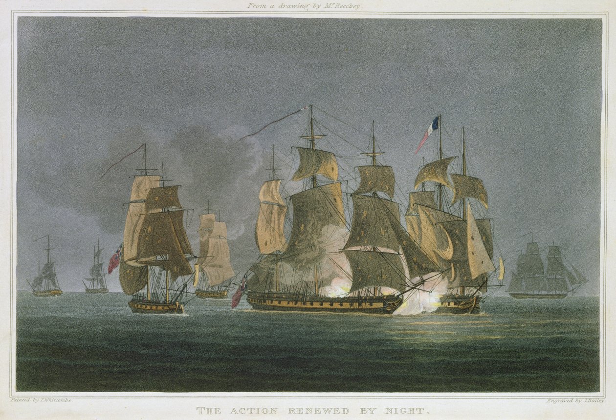 The Action Renewed by Night, utenfor Madagaskar, 20. mai 1811, gravert av J. Bailey for 