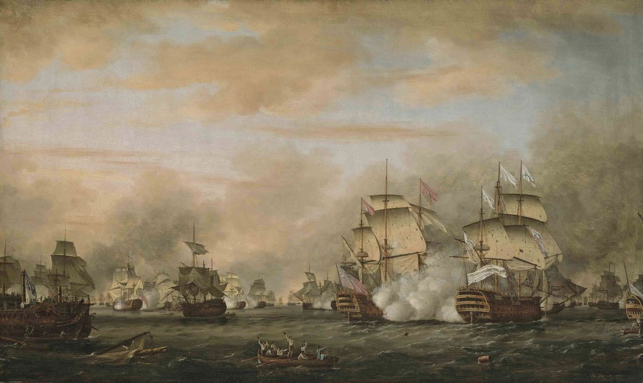 Slaget ved Saintes, 12. april 1782. HMS Barfleur angriper det franske flaggskipet Ville de Paris av Thomas Whitcombe