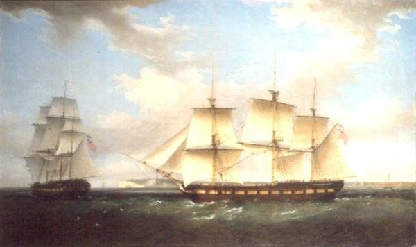 Indiamannen i to stillinger utenfor Walmer Castle, Kent av Thomas Whitcombe