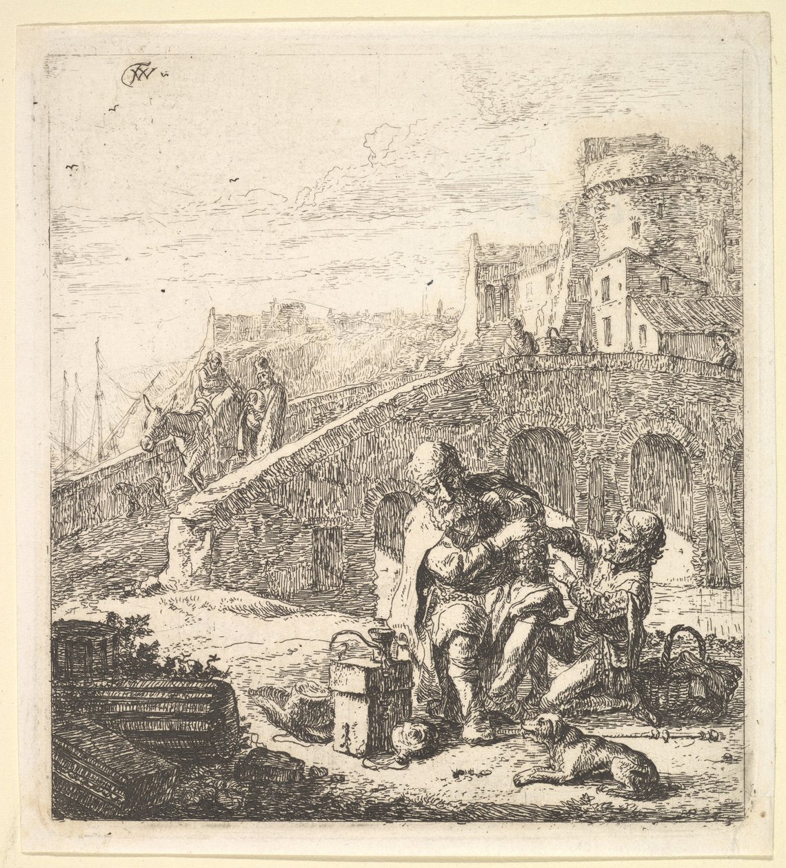 Lazarillo stjeler druer fra den stakkars blinde tiggeren, 1600-tallet. av Thomas Wijck