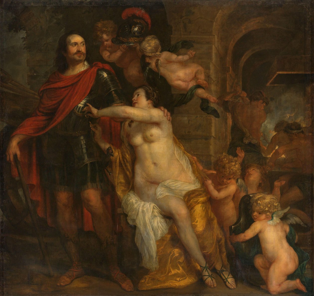 Venus bevæpner en kriger, muligens Johan Maurits ved Forge of Vulcan av Thomas Willeboirts Bosschaert