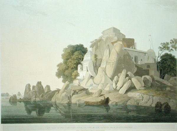S.W. Utsikt over Fakeers Rock i elven Ganges nær Sultaungunge, plate 61 fra 