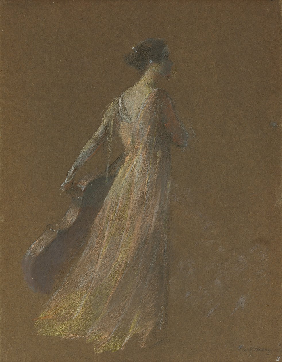 Lady Standing Holding a Cello (pastell på papir) av Thomas Wilmer Dewing