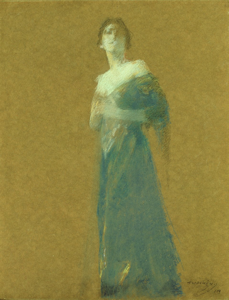Kvinne i blått av Thomas Wilmer Dewing