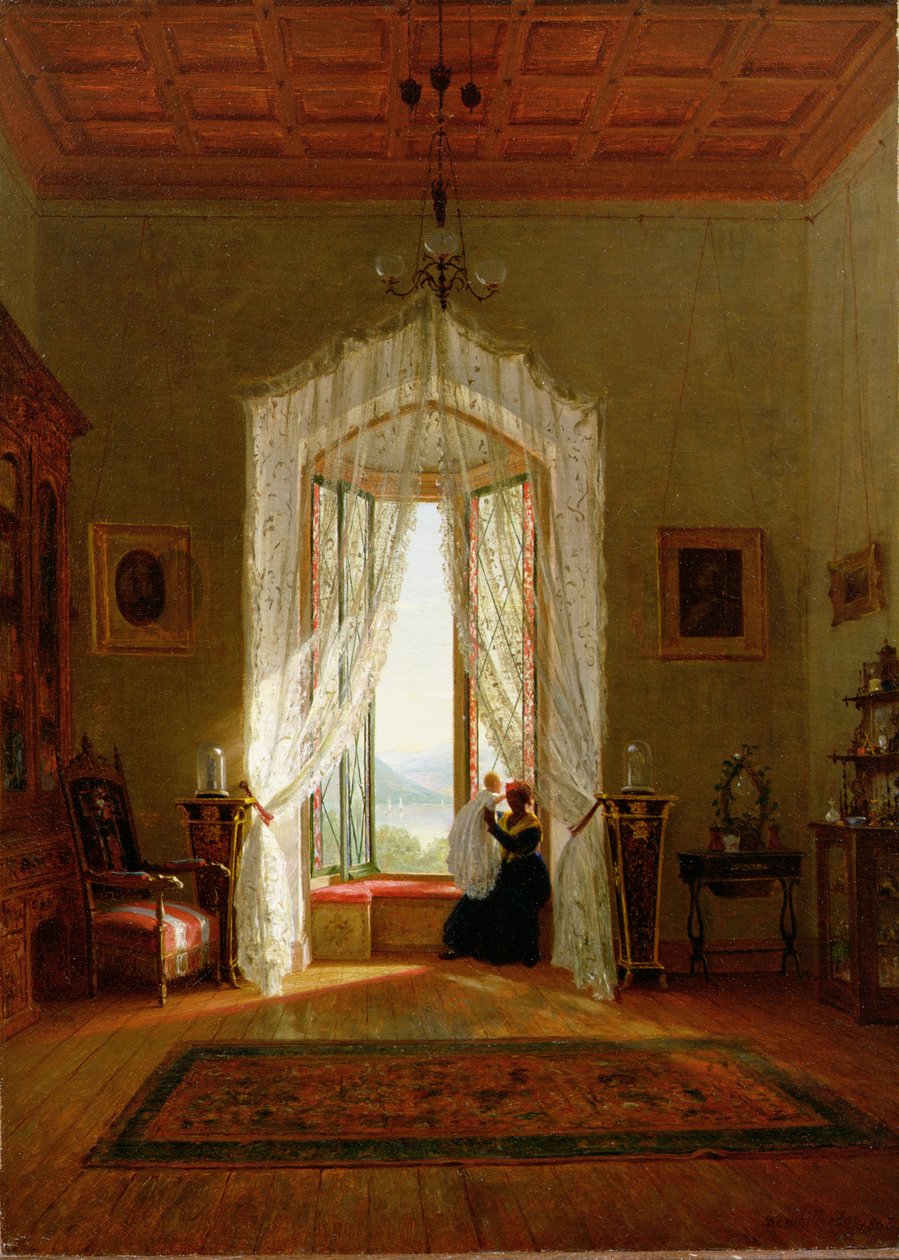 Et vindu, hus på elven av Thomas Worthington Whittredge
