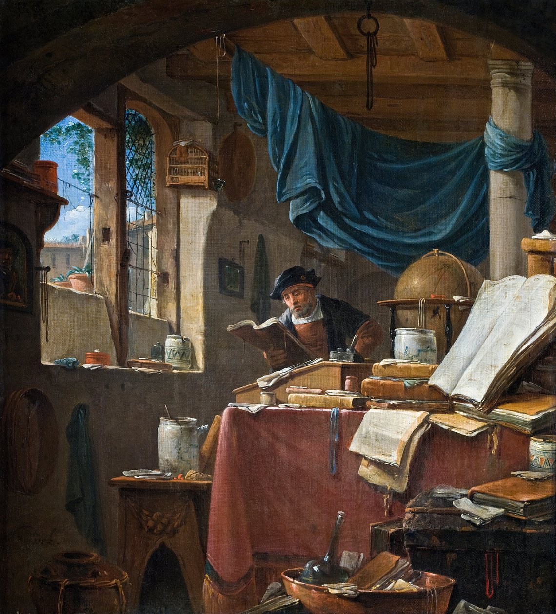 En lærd i hans studie (olje på lerret) av Thomas Wyck