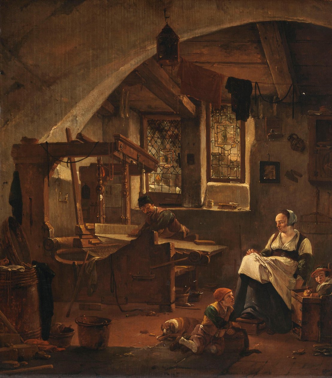 Interiør i en vevers hytte av Thomas Wyck