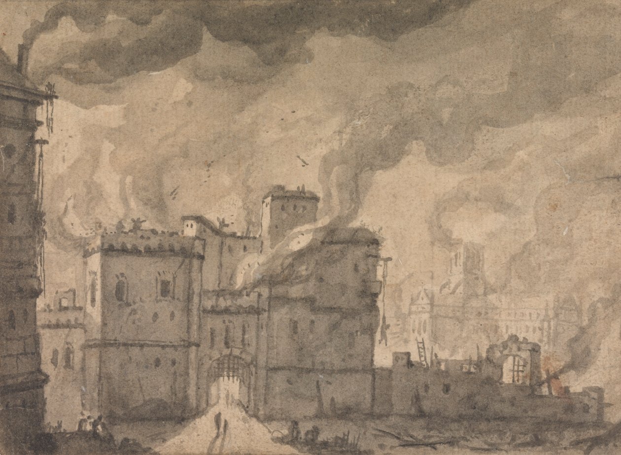 Newgate Prison, brannen i London av Thomas Wyck