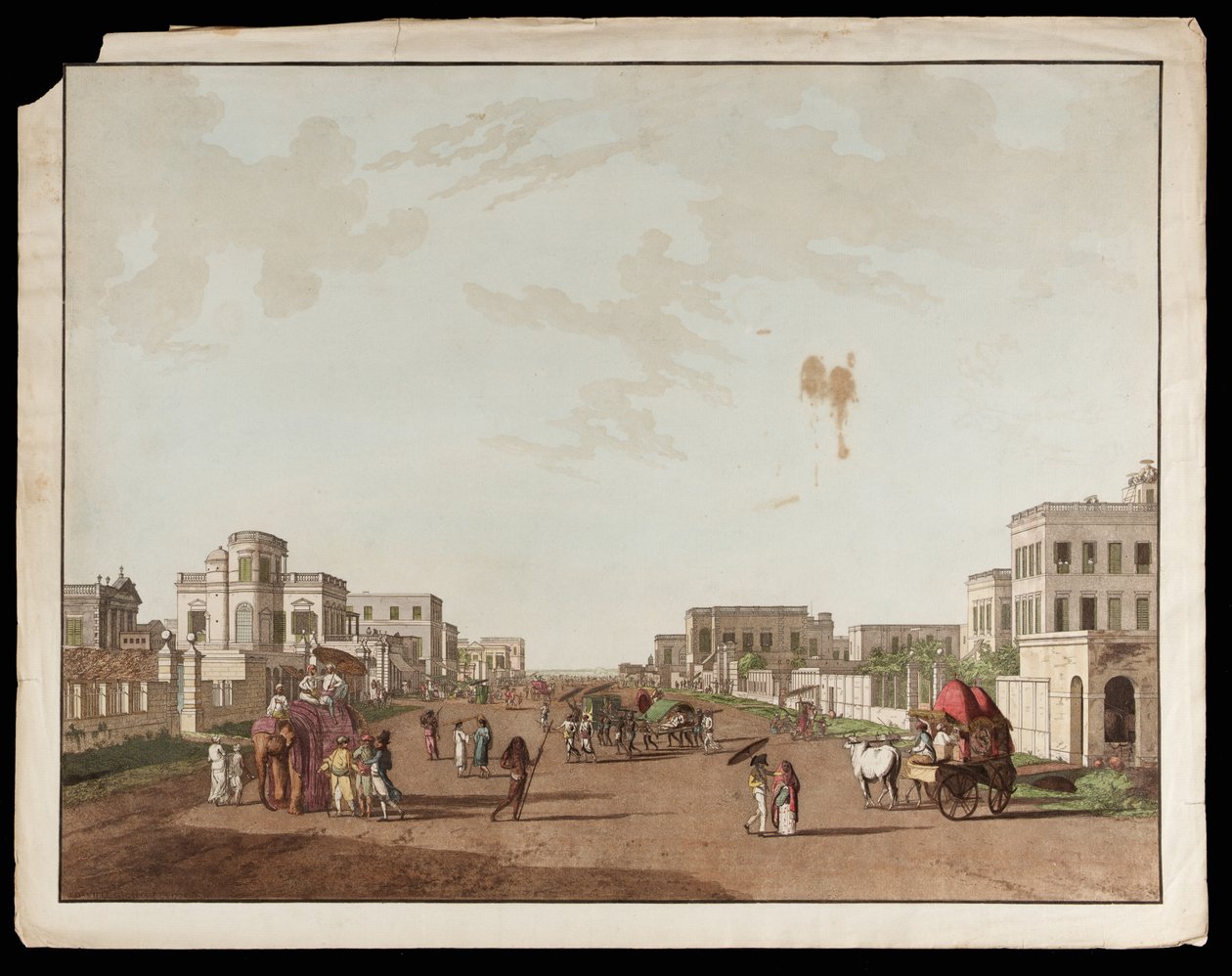 Old Court House Street ser sørover fra utsikten over Calcutta av Thomas und William Daniell