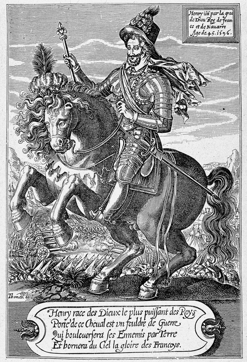 Portrett av Henry IV (1553 - 1610) (en hest) 45 år, gravert av Thomas de Leu. av Thomas de Leu