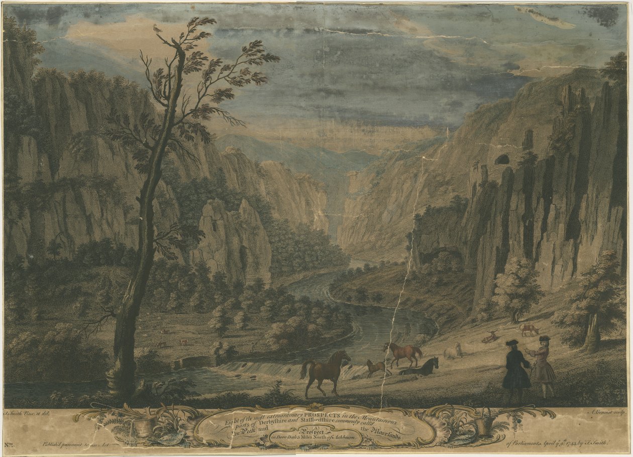 Dovedale - Åtte prospekter: gravering, nd [?1743] av Thomas of Derby Smith