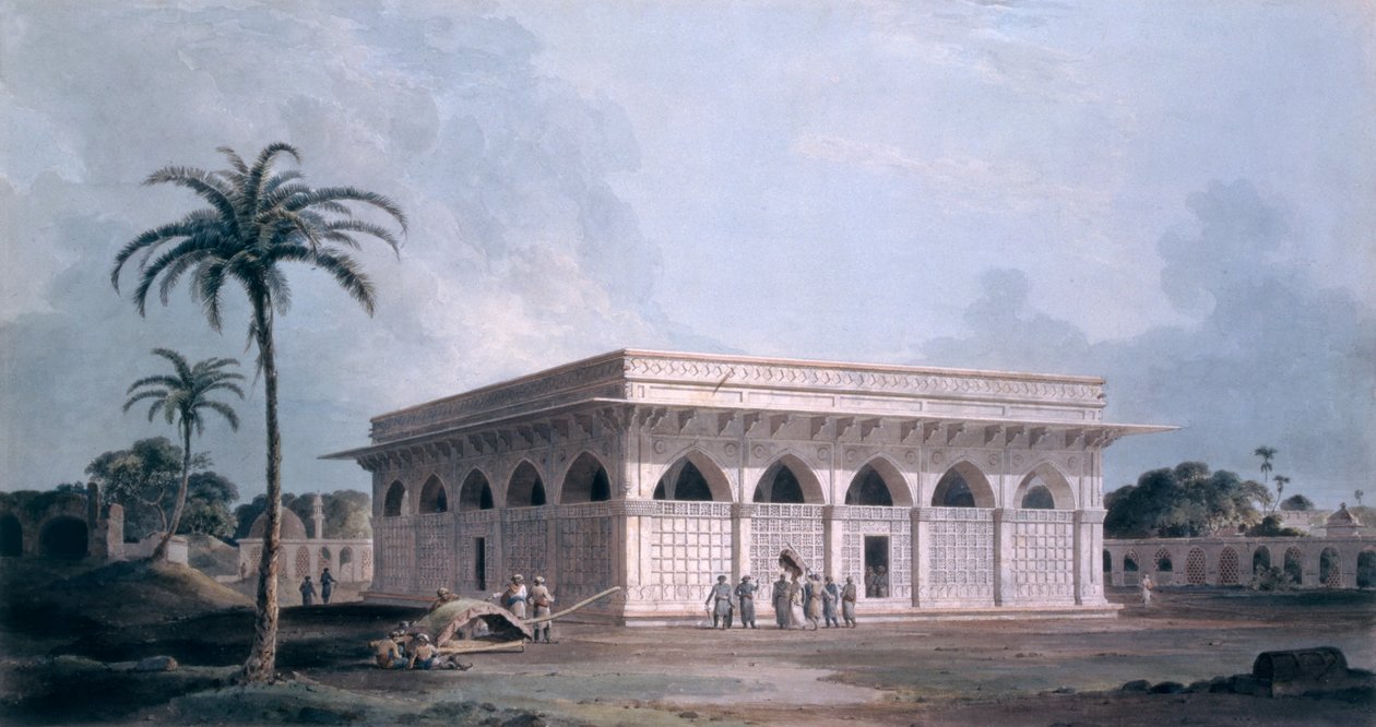 Sixty Fourth Khamba, Nizamuddin, New Delhi (farget akvatint) av Thomas und William Daniell