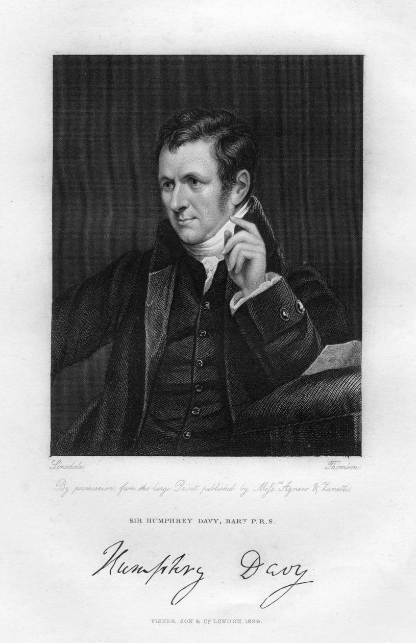 Sir Humphry Davy 1778-1829, engelsk kjemiker og fysiker, 1800-tallet. av Thompson