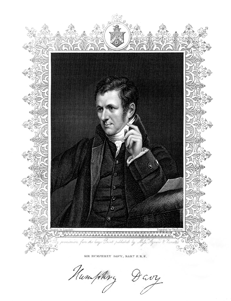 Sir Humphry Davy, kjemiker og fysiker fra Cornwall, 1800-tallet. av Thomson