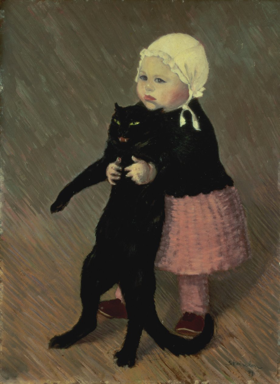 En liten jente med en katt, 1889 av Théophile Alexandre Steinlen