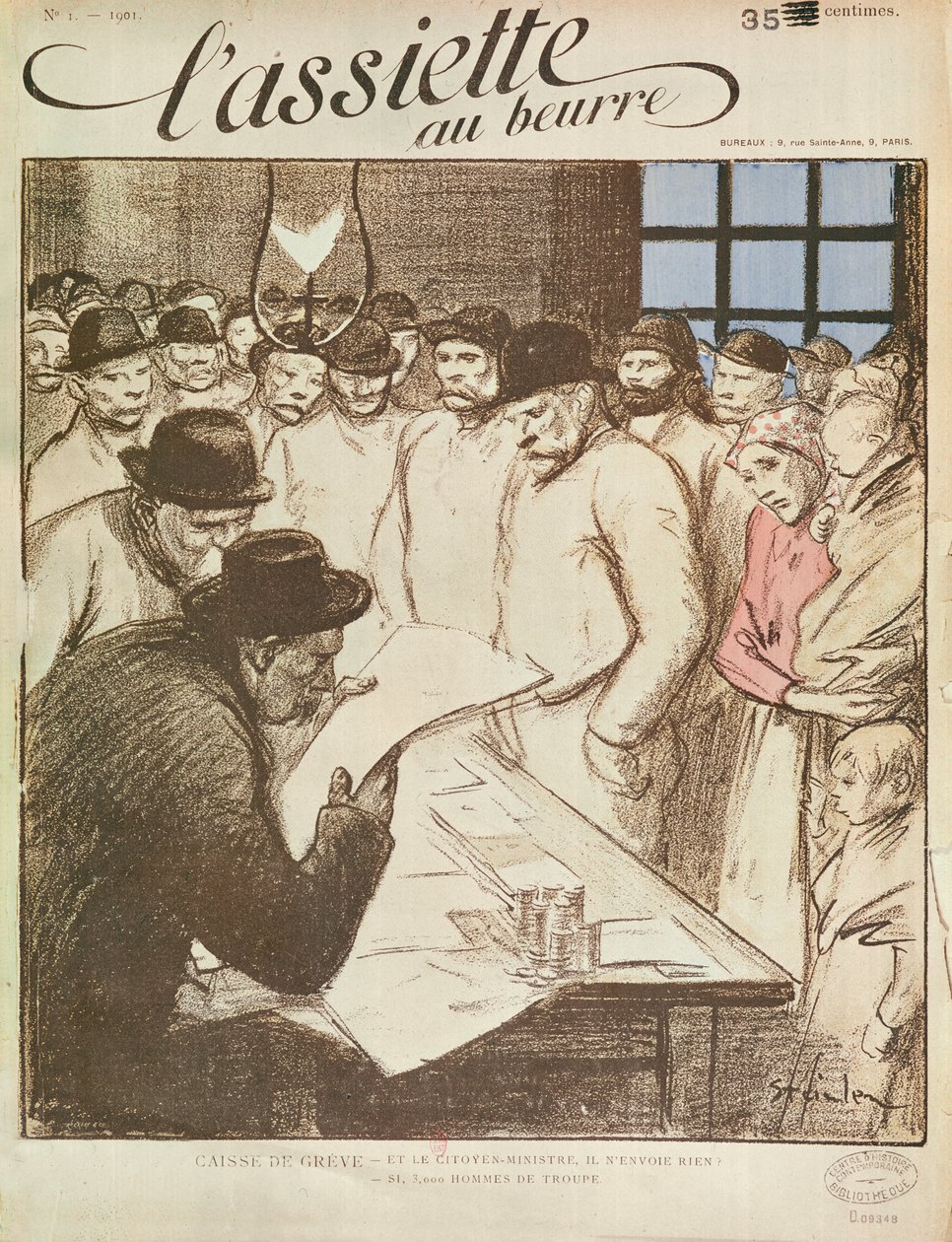 The Butter Plate, utgavenr. 1 (4. april), Caisse de Gr ève, 1901 (litografi) av Théophile Alexandre Steinlen