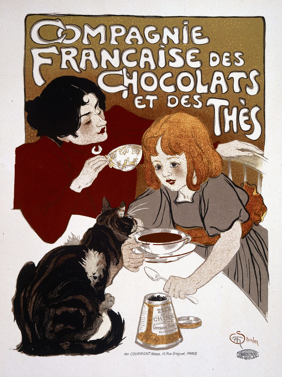 Reklame for "French Chocolate and Tea Company", av Steinlen, deb. Det 20. århundre av Théophile Alexandre Steinlen