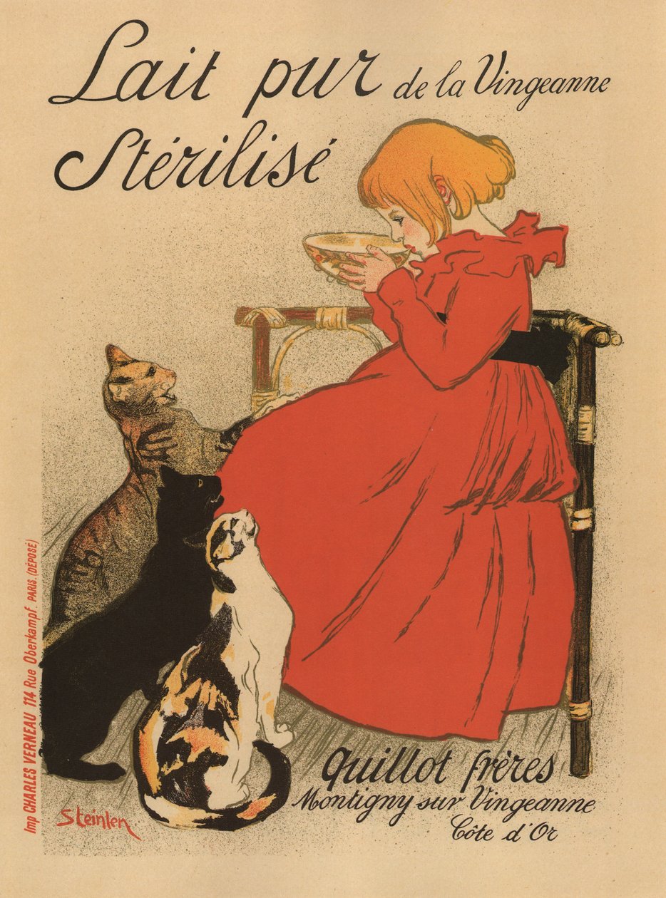 Ren sterilisert melk fra Vingeanne-plakaten, 1890-tallet av Théophile Alexandre Steinlen