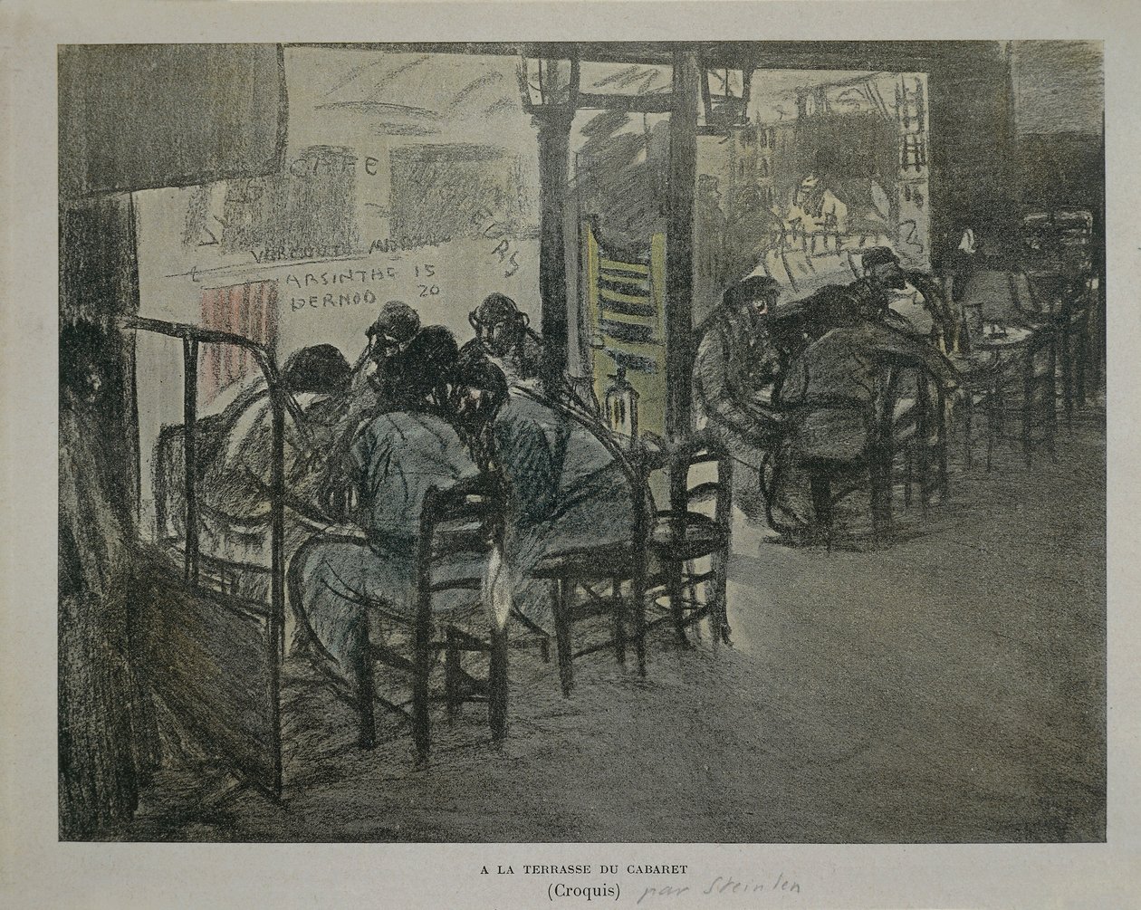 Paris på terrassen til kafeen, av Theophile Alexandre Steinlen, skisse av Théophile Alexandre Steinlen