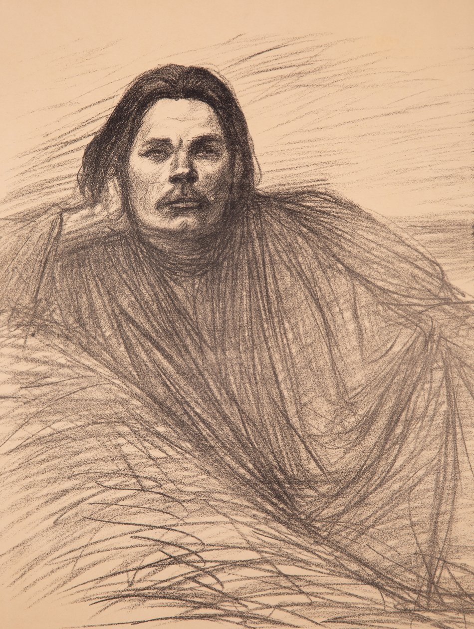 Portrett av forfatteren Maxim Gorky 1868-1939, ca 1894. av Théophile Alexandre Steinlen