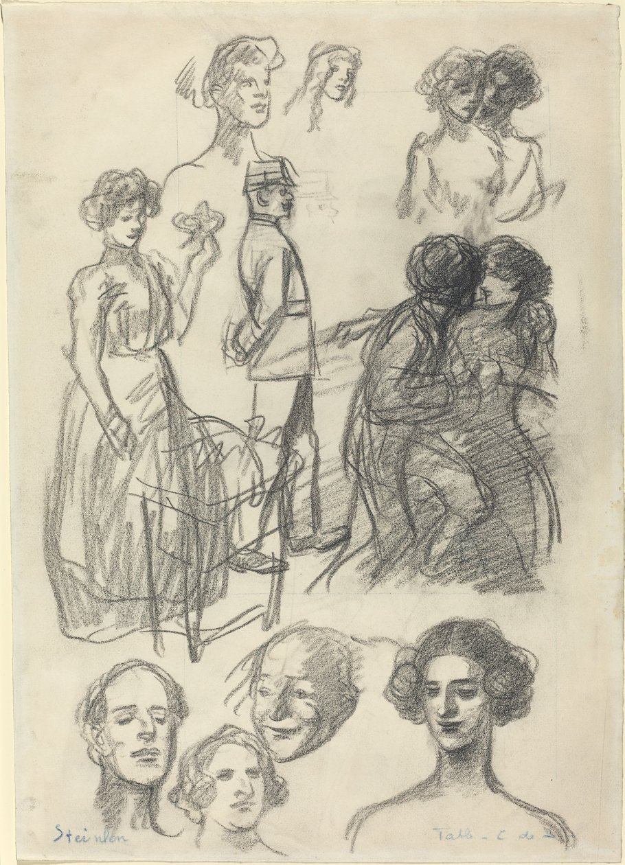 Skisser for "Lovers on a Bench" av Théophile Alexandre Steinlen