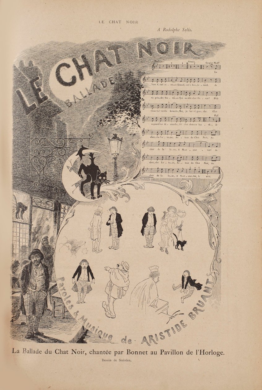 Historien om den berømte kabareten Le Chat Noir, magasinet Le Chat Noir, 1884. av Théophile Alexandre Steinlen