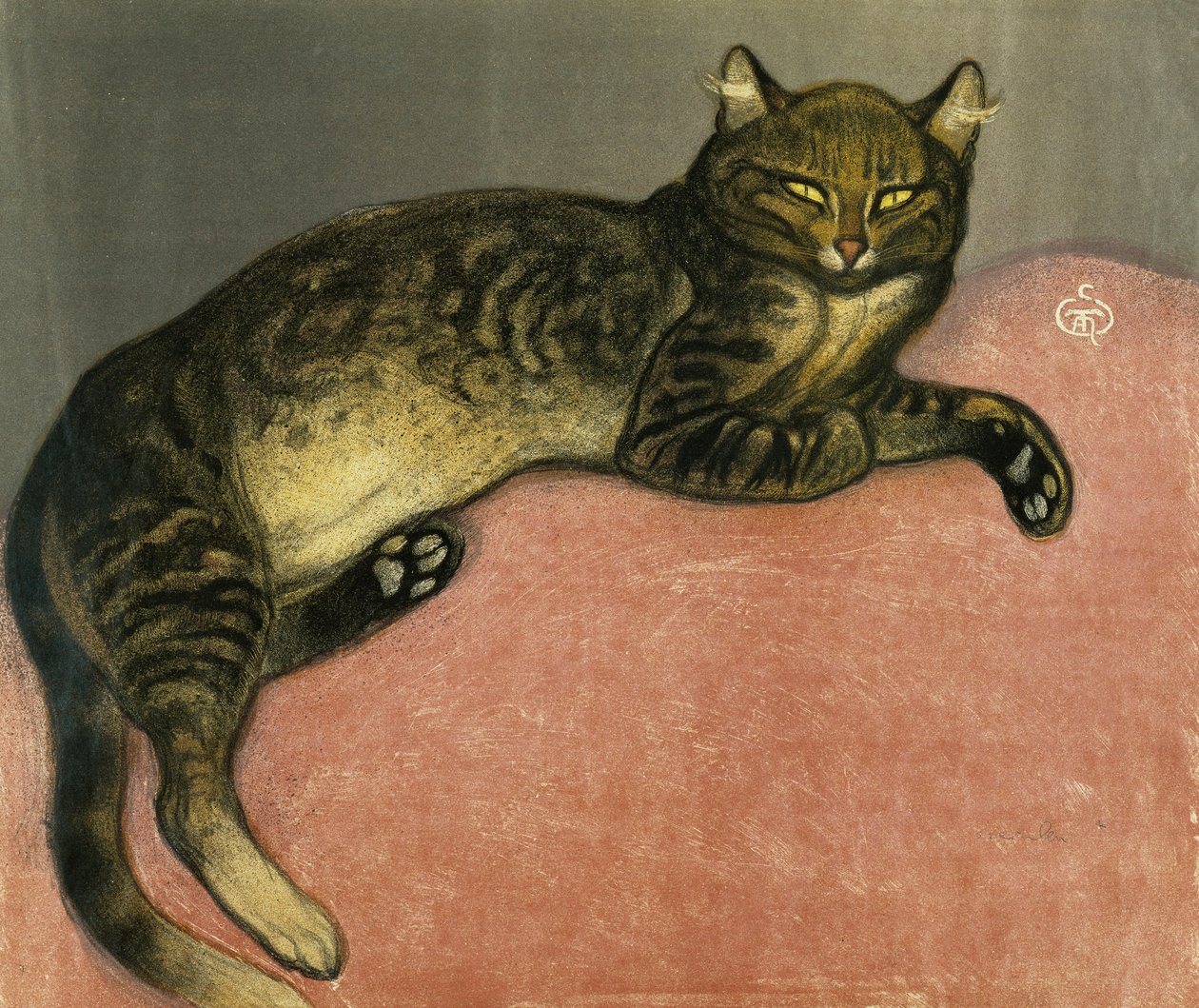 Sommeren, katt på et rekkverk; Sommer, katt på en balustrade, 1909 av Théophile Alexandre Steinlen