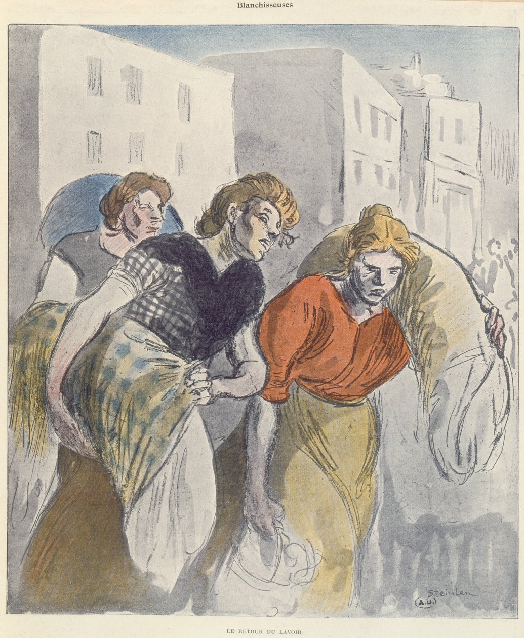 Vaskekvinnene som vender tilbake fra vaskehuset, sent på 1800-tallet av Théophile Alexandre Steinlen