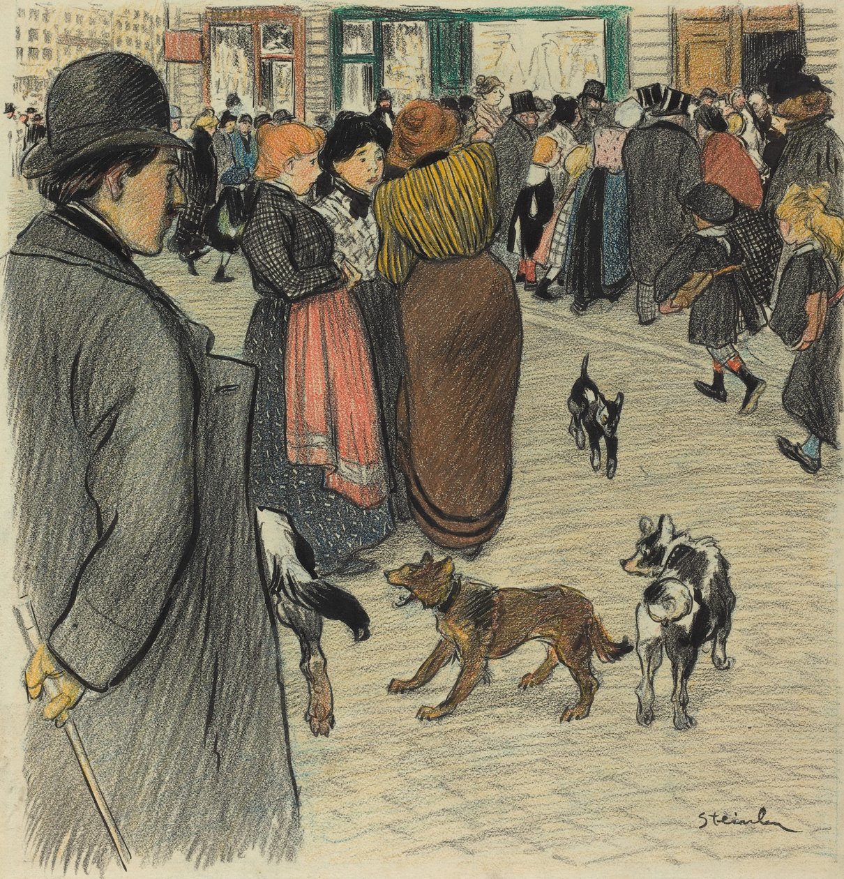 Watching the Crowd, slutten av 1800-begynnelsen av det 20. århundre. av Théophile Alexandre Steinlen