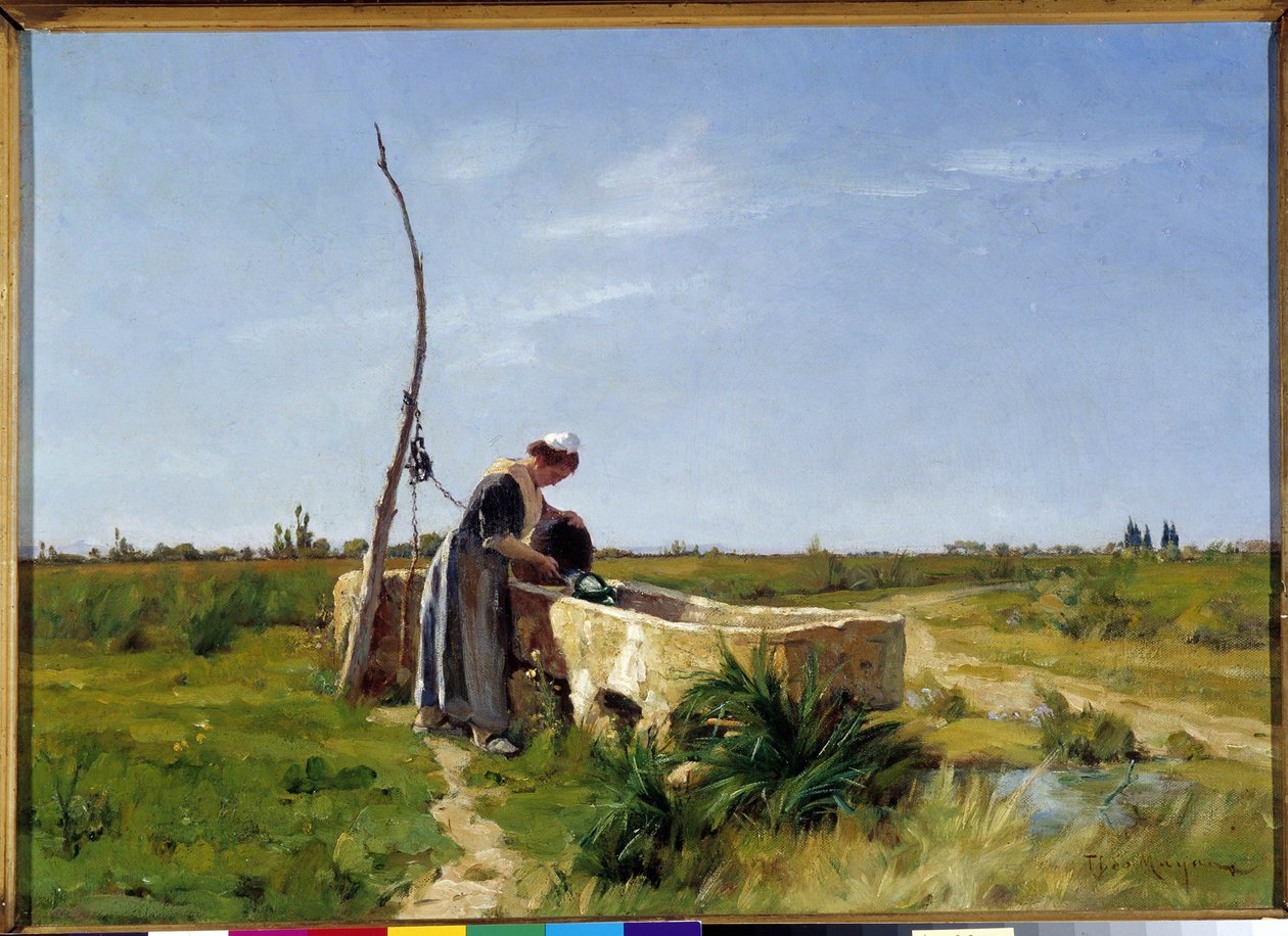 Bonden og brønnen Maleri av Theophile Mayan (1860-1937) Dim. 46x56 cm. Obligatorisk omtale: Collection fondation hilsen de Provence Marseille DR av Théophile Henri Mayan