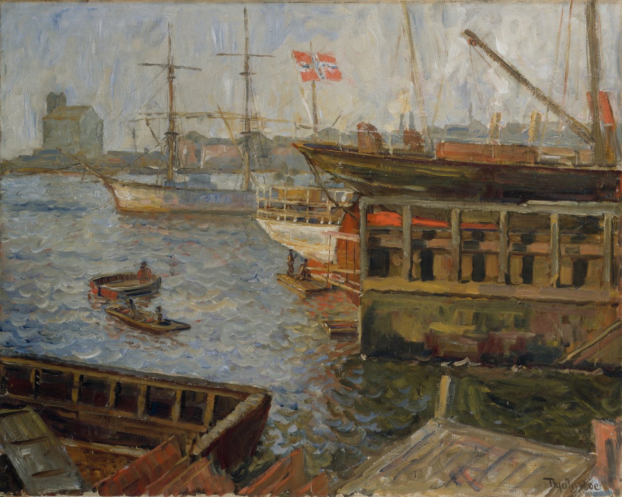 Fra Nyland, Oslo Havn (olje på lerret) av Thorolf Holmboe