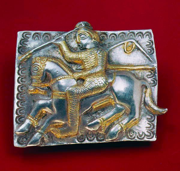 Plakett med kriger, ca. 400-350 f.Kr. (sølv) av Thracian