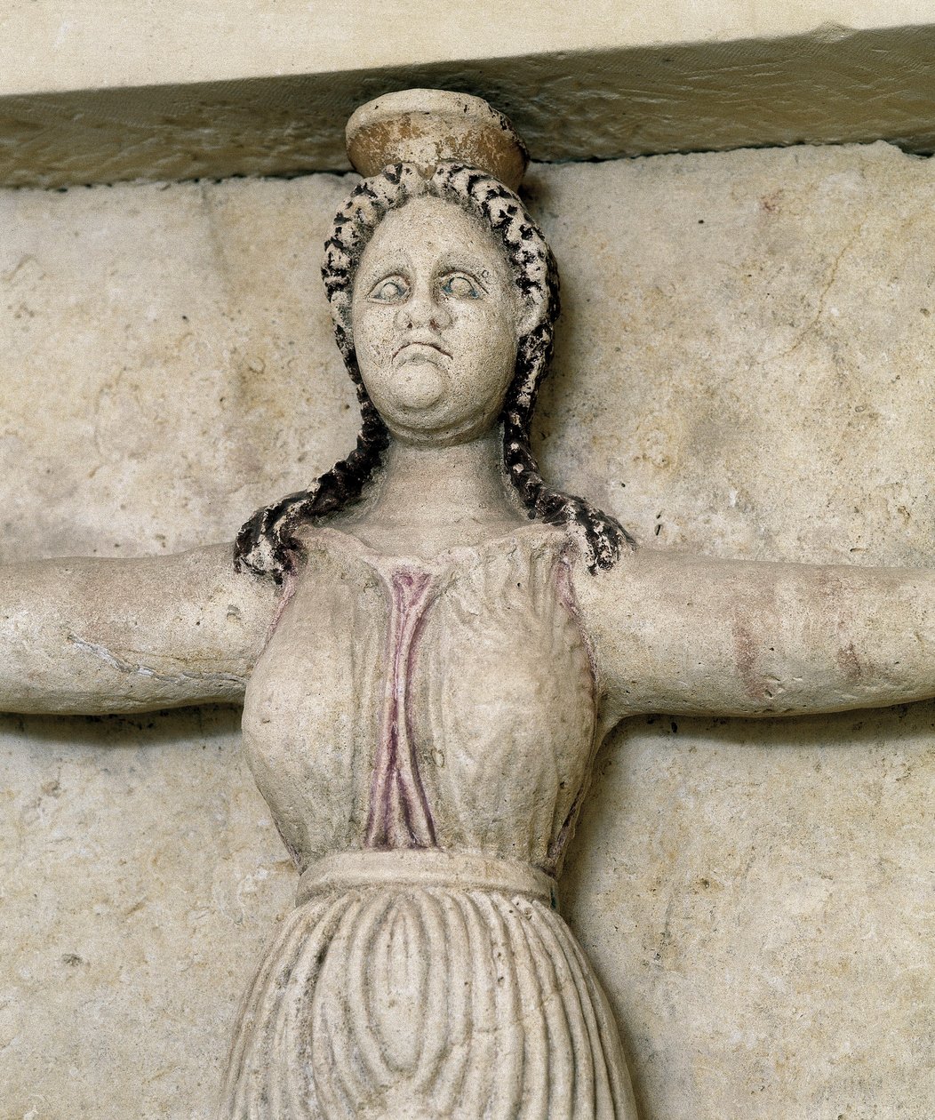 Trakisk grav til Sveshtari, detalj av en statue av kvinne i Atlas, 3. århundre f.Kr. (steinskulptur) av Thracian Thracian