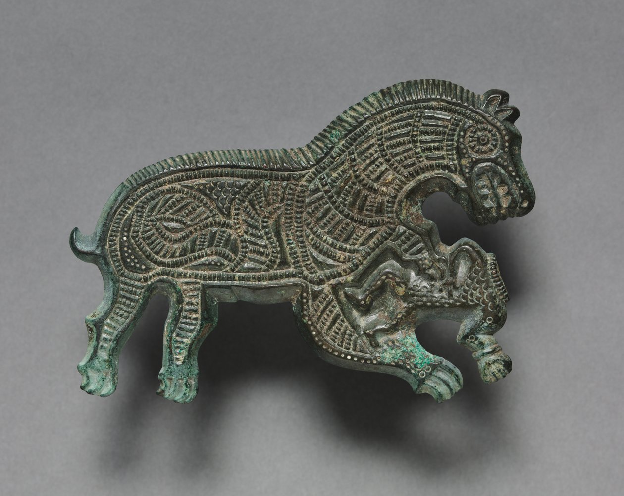 Ulv angriper en mann, 400–300 f.Kr. (bronse) av Thracian Thracian
