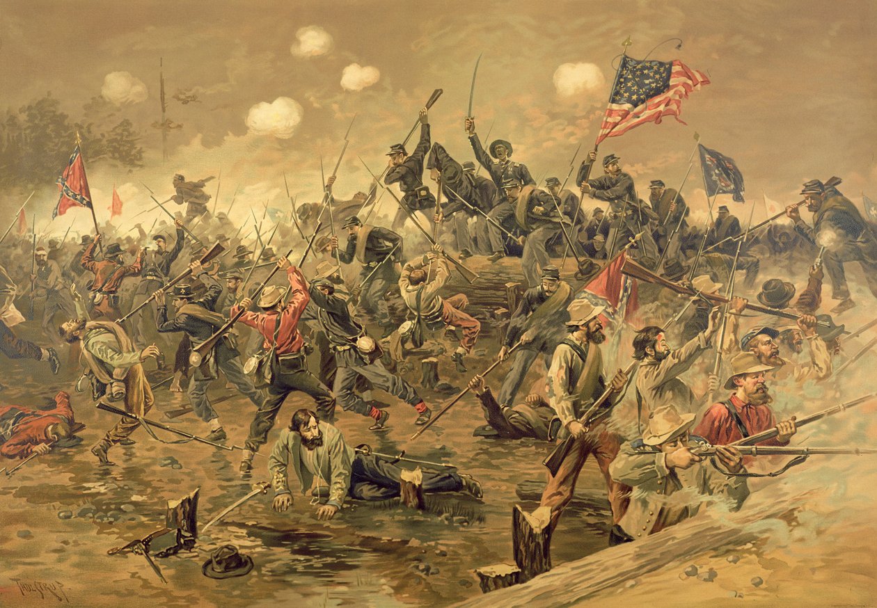 Slaget ved Spotsylvania (farge litho) av Thure de (after) Thulstrup
