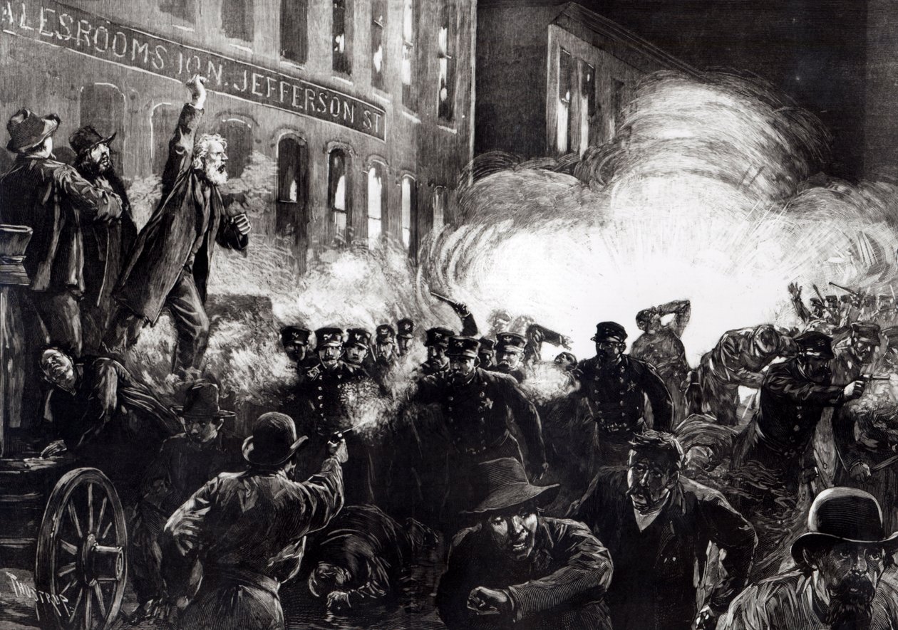 The Anarchist Riot in Chicago: A Dynamite Bomb Exploding Among the Police, fra "Harper's Weekly" av Thure de Thulstrup