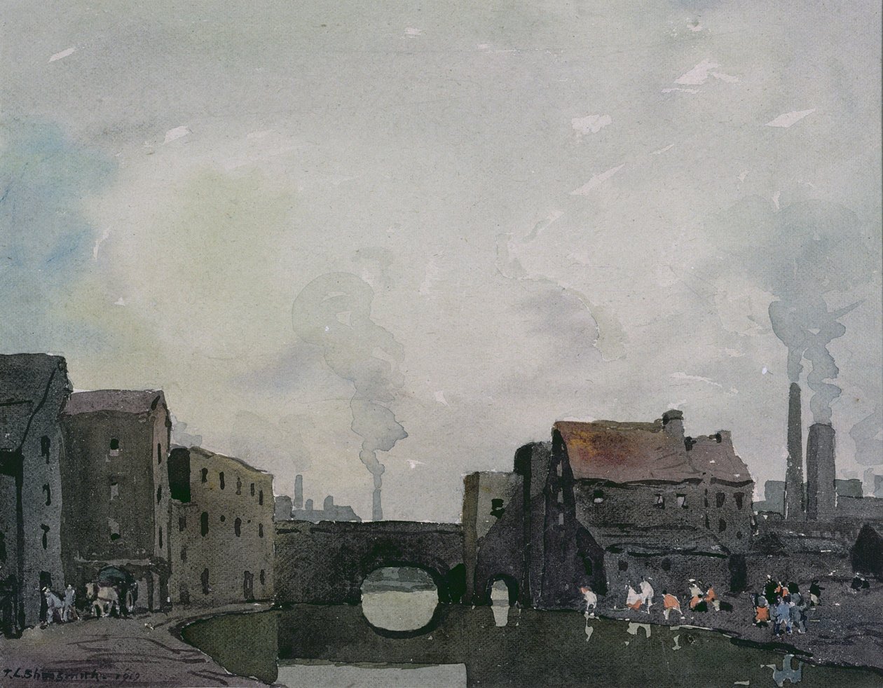 En Birmingham-kanal (akvarell) av Thurston Laidlaw Shoosmith