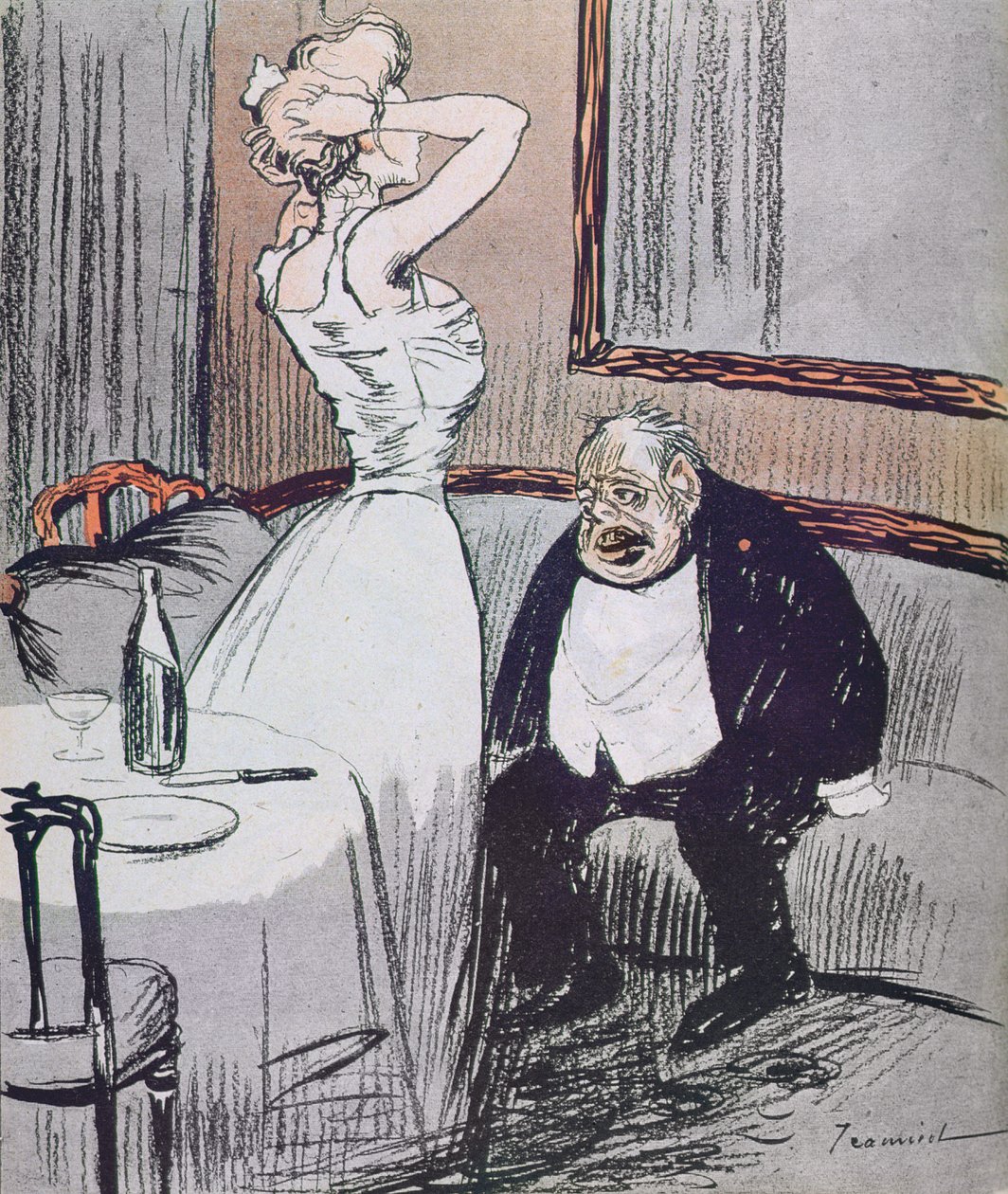 Prostituert og en gammel mann fra LAssiette Au Beurre magazine, pub. 1907 av Tiamirol