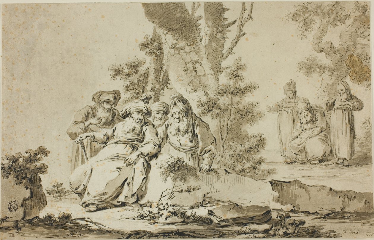 Figurer i orientalsk drakt i et landskap av Tiberius Dominikus Wocher
